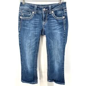 Miss Me Low Rise Rhinestone Studded Cross Capri Jeans Women's Size 27